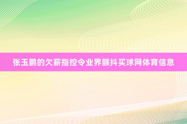 张玉鹏的欠薪指控令业界颤抖买球网体育信息