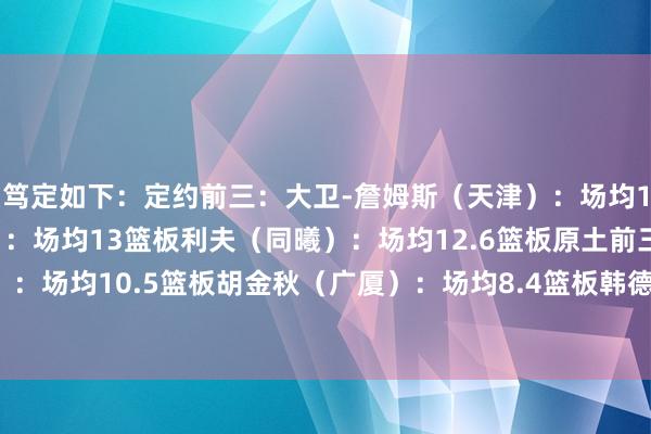 笃定如下:定约前三:大卫-詹姆斯(天津):场均14.2篮板萨林杰(北控):场均13篮板利夫(同曦):场均12.6篮板原土前三:杨瀚森(青岛):场均10.5篮板胡金秋(广厦):场均8.4篮板韩德君(辽宁):场均8.1篮板 买球网体育信息